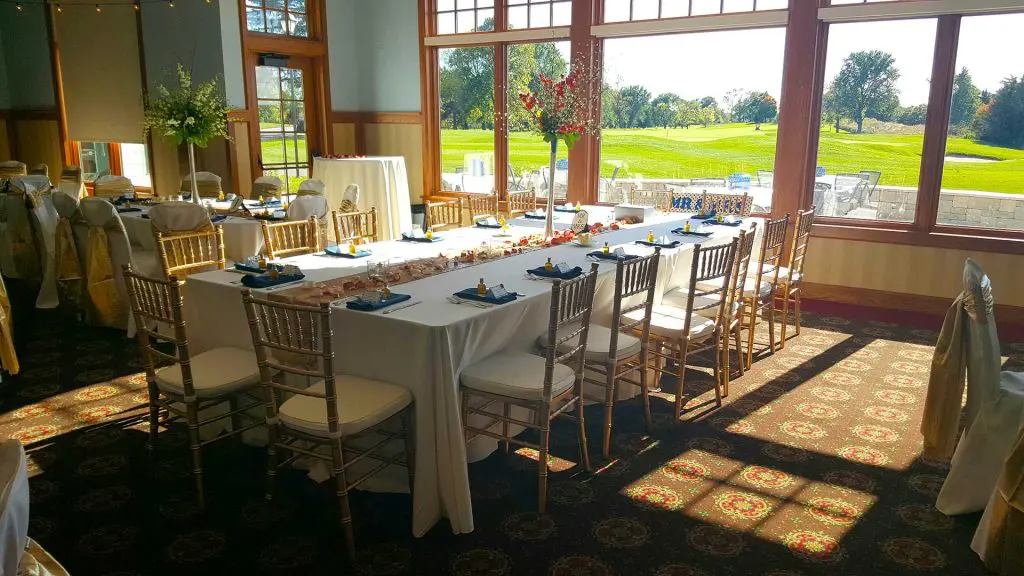 Decorated table overlooking golf course