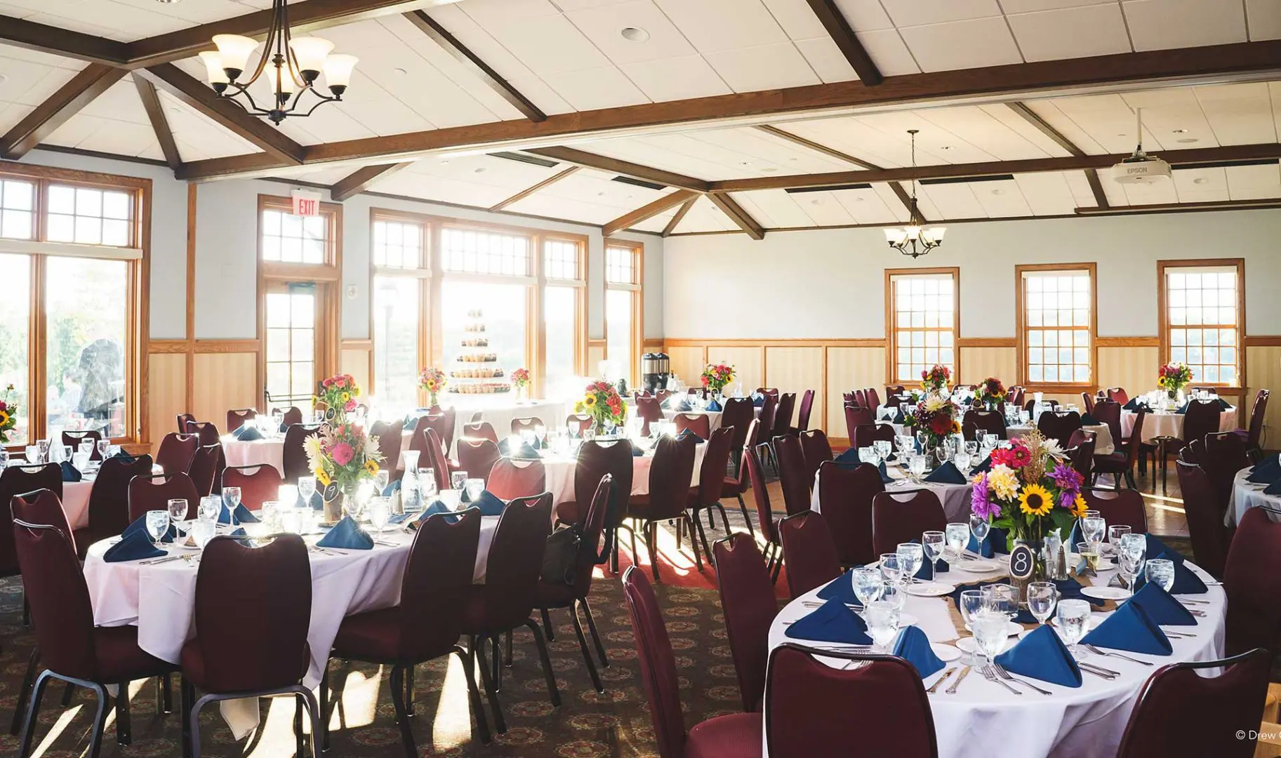 Interior shot of decorated tables for an event