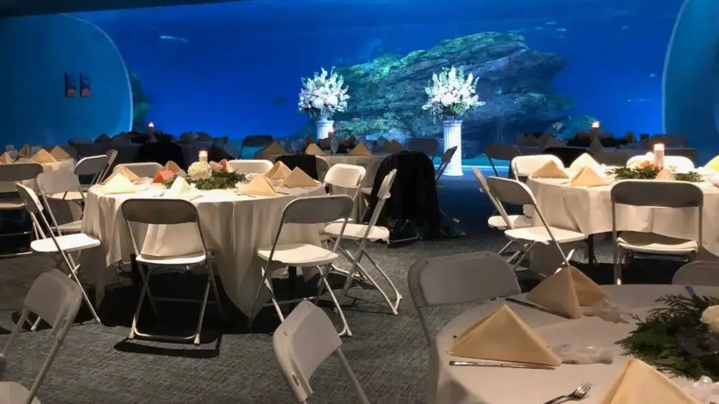 Wedding table setting near aquarium