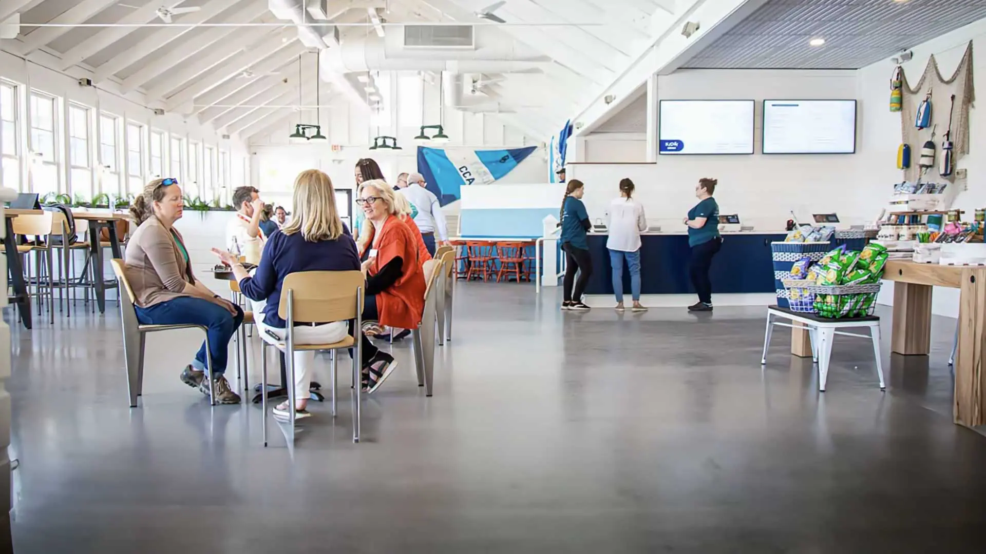 Patrons sitting in restaurant