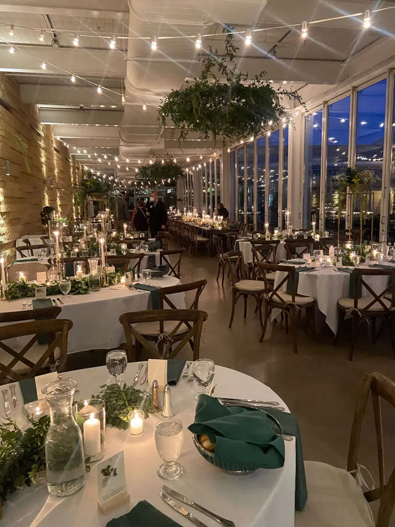 View of tables decorated for a catering event