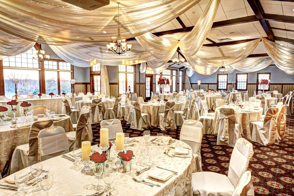 Interior shot of room decorated for wedding