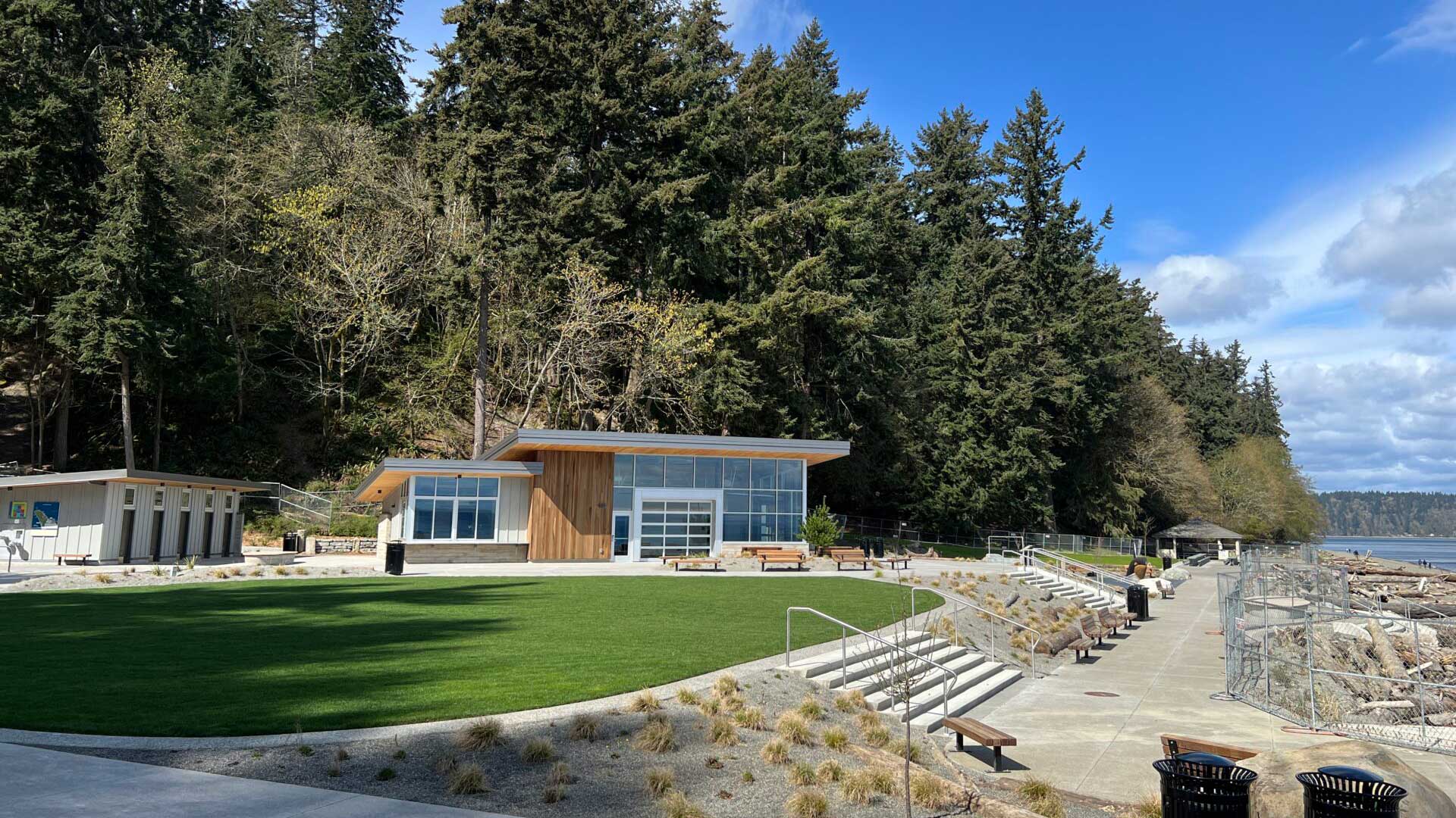 Exterior view of Owen Beach Pavilion in Tacoma, WA