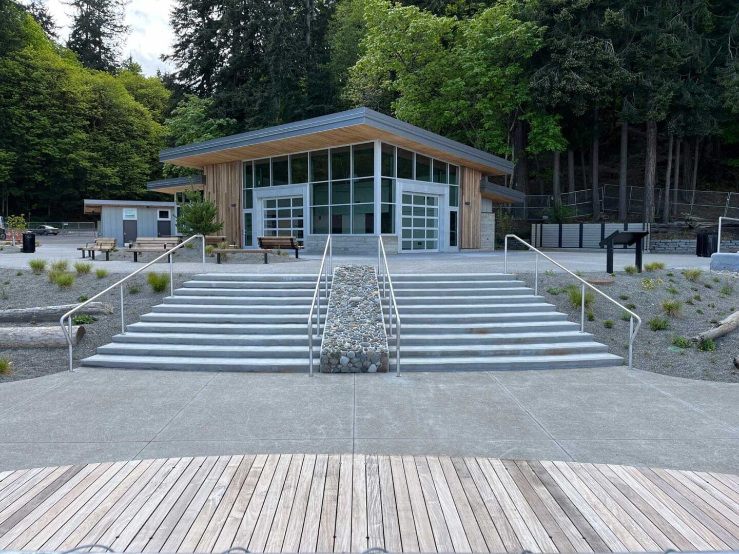 Exterior view of Owen Beach Pavilion in Tacoma, WA